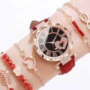 Women's Watch Fashion Roma Heart Dial Leather Band Quartz Watches
